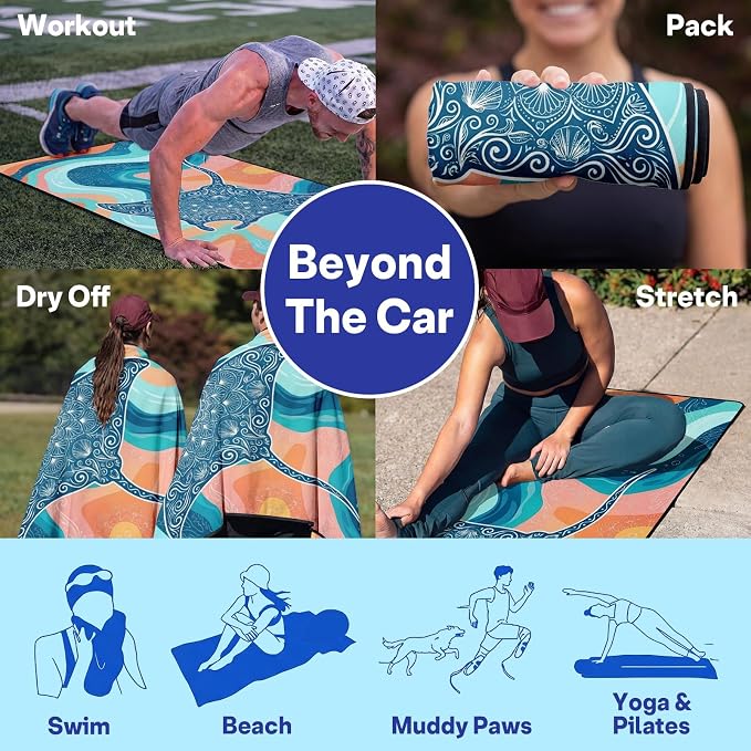 2 Pack Car Seat Towel Covers, Sweat-Proof Microfiber Seat Protectors for Gym, Running, Beach & Workout, Breathable Quick-Dry, Machine Washable, Pastel Manta Ray Print, Universal Fit