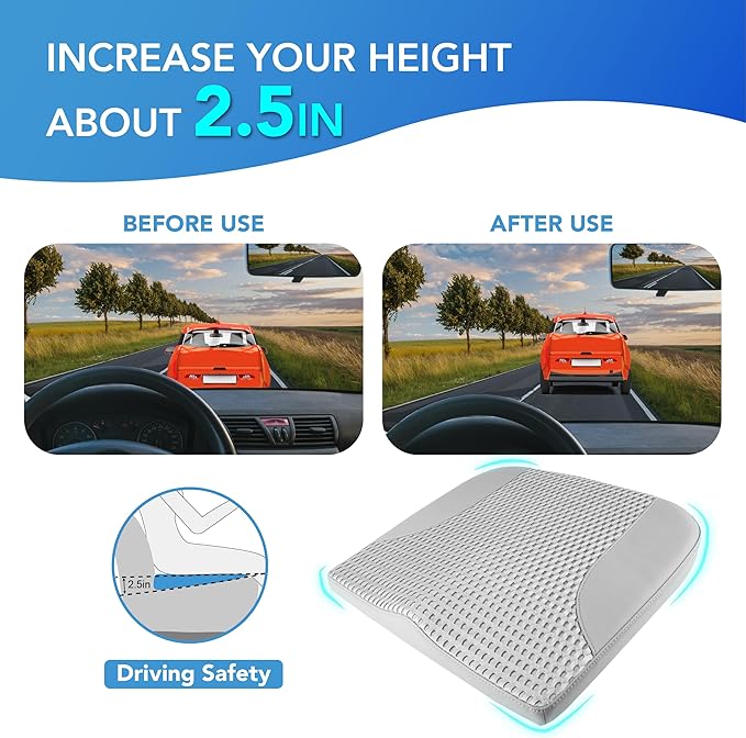 Car Seat Cushion, Car Seat Pillow, Automotive Cushion | Memory Foam Car Seat Cushion for Long Driving, Butt Pillow for Pain Relief, Driver Seat Cushion for Car, Truck, Office, Gray
