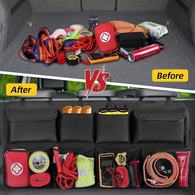 Snuopfy, Backseat Hanging Organizer with 8 Large Storage Bag Super Capacity -Trunk Organizer for SUV,Truck,Van -Your Space Saving Expert - Black