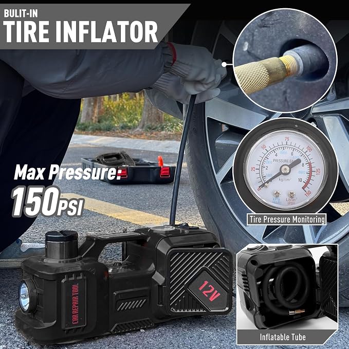 Electric Car Jack Set 5 Ton Hydraulic Jack with Integrated Tire Pump Car Lift Floor Jack with Impact Wrench for Sedans SUV MPV Sedan Truck Change Tires Garage Repair