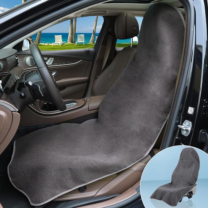Terry Cloth seat Cover Universal Waterproof Car Sport Towel Seat Cushion Non-Slip Sweat-Absorbent Towel Cloth Suitable for Gym Workout, Universal Fit for Car SUV Van-Grey