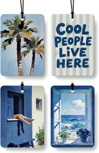 Coastal Summer Beach Car Air Freshener 4 Pcs Coconut Scented, Tropical Palm Tree Ocean Car Accessories Mirror Decor for Women, Girly Beachy Hanging Air Freshener for Cars Closet Drawer Books