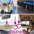 2 Pcs Heart Shaped Car Handle Strap – JD M Drift Charm Rear Bumper Warning Ring Decor for Car Interior Exterior, Subway Bus Handle Accessory, Cute Heart Car Decor Gift for Drivers (Hot Pink-Silver)