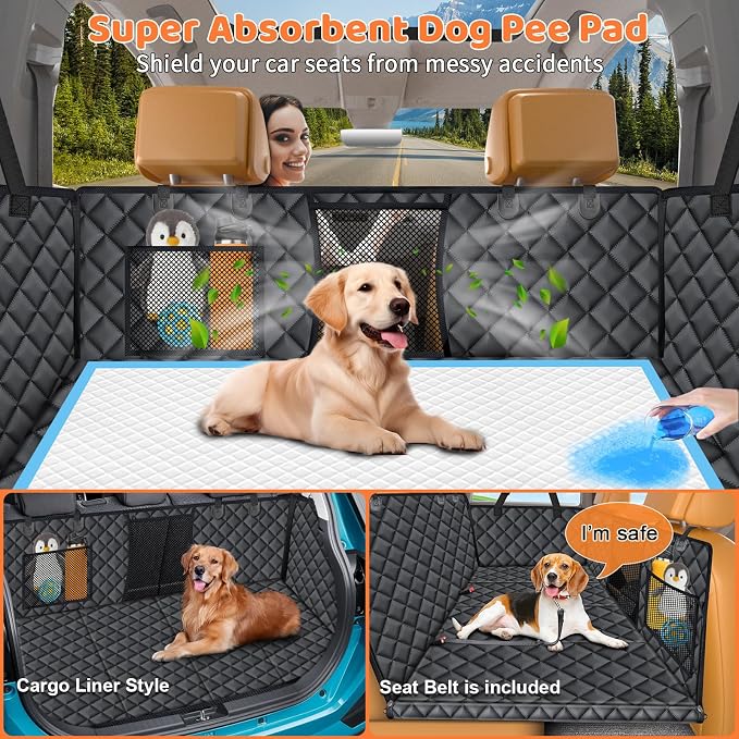 Dog Car Seat Cover for Pets 100% Waterproof Seat Cover Hammock 600D Heavy Duty Scratch Proof Nonslip Durable Soft Back Seat Covers for Full Size Trucks