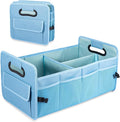 Car Trunk Organizers and Storage Collapsible Multi Compartment Container Box, Adjustable Car Accessories for SUV Sedan Truck, Large Size, Light Blue