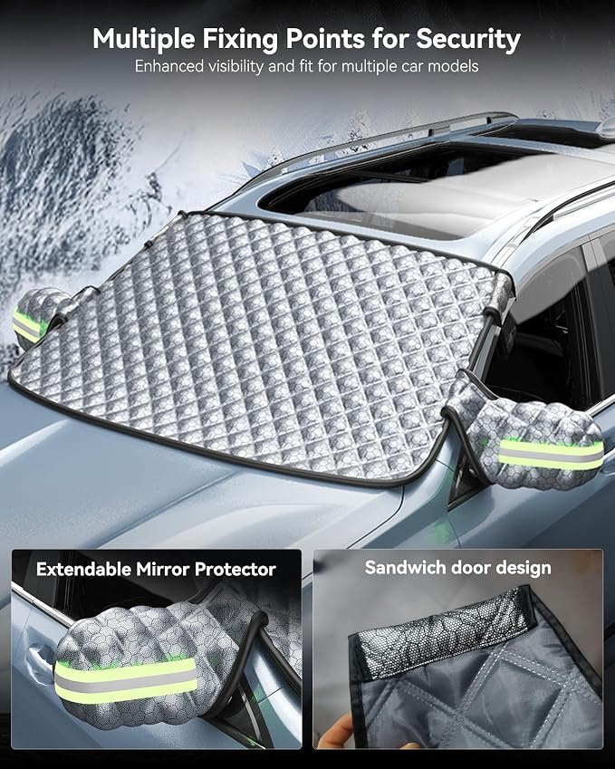 3W Windshield Cover for Ice and Snow, Waterproof Anti-Frost Windshield Snow Cover for Cars SUV/Truck/Station Wagon, Graphene-Insulated Car Accessories Large(68.9"x41.7")