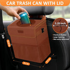 Car Trash Can, Brown, 2.2 Gallons Capacity, Waterproof, Polyester Material, Adjustable Strap, Hanging Design, Leakproof Lining, 100% PEVA Thickness