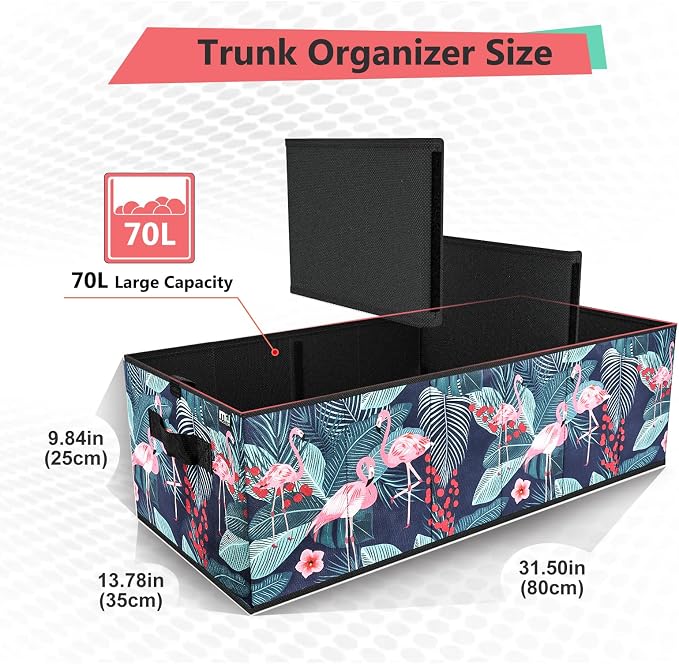 Trunk Organizer, Car Trunk Organizer, Non-Slip Bottom, Sturdy Storage Organizer for SUV, Sedans, Van, Jeep, Grocery, Large 3 Compartments Car Organizer for Women, Flamingo 31.9"×12.6"×10.6"