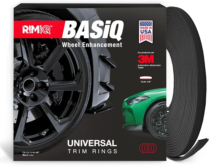 BASiQ Universal Styling Trim - 26 Feet, 6 Colors, Flat Design, Easy to Apply with Premium 3M Tape - Versatile Rim Styling and Color Accent for Cars, Trucks, SUVs - Black
