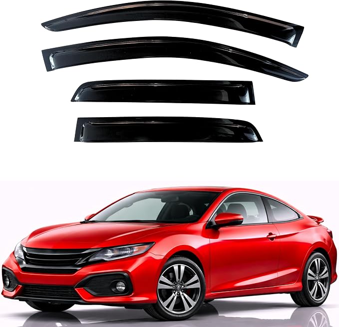 KPY Rain Guards Fit for 2016-2020 Honda Civic Coupe, Out-Channel Window Visors Vent Wind Deflectors 4PC, Car Accessories for 16-20 Civic Coupe (Coupe Only)