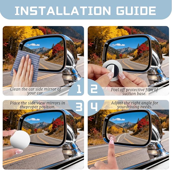 2-Pack 360° Adjustable Blind Spot Mirrors - 2" Frameless Convex Glass for Sedans, Trucks & SUVs