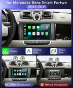 4G+64G Car Radio Stereo for Mercedes Benz Smart Fortwo 2011-2015, 9inch IPS Touch Screen/Android 15/Wireless CarPlay/Android Auto/32 EQ/GPS/WiFi/5.0Bluetooth/FM/RDS/SWC/AHD Backup Camera