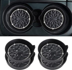 Car Cup Coaster Universal Non-Slip Cup Holders Bling Crystal Rhinestone Car Interior Accessories 4 Pack Black Flower