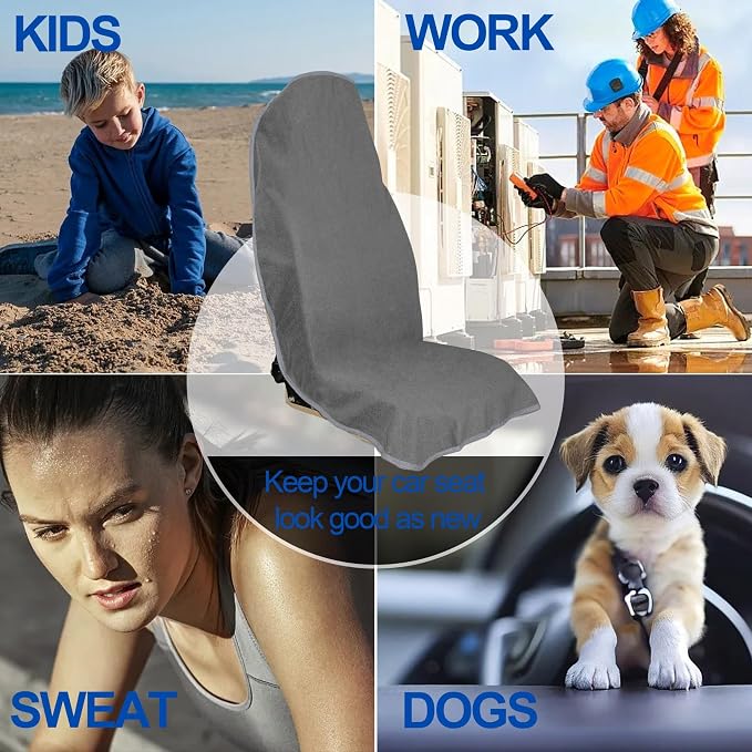 Waterproof Car Seat Cover for Front Seats, Protector for Cars SUVs Trucks, Sweat Towel Seat Covers Bucket for Gym,Workout,Beach,Hiking,Running Swimming(Grey, 1PC)
