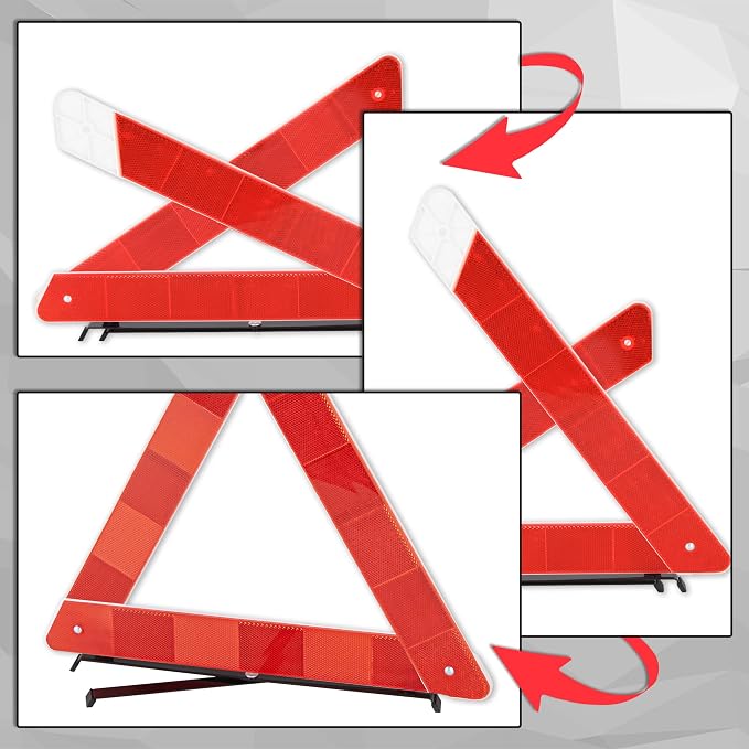 3 Pack Warning Triangle Reflective Warning Road Safety Triangle Kit with Reinforced Cross Base and Carrying Case