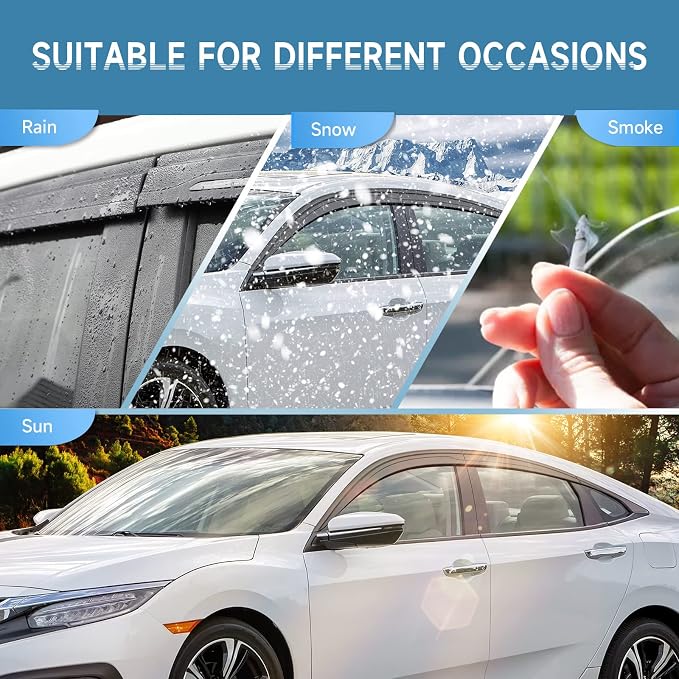 Rain Guards Compatible with Honda Civic Sedan LX Sport Touring EX-L 2016 2017 2018 2019 2020 2021, Durable Tape-on 2016-2021 Civic Side Window Rain Guard, Window Deflectors 6 PCS