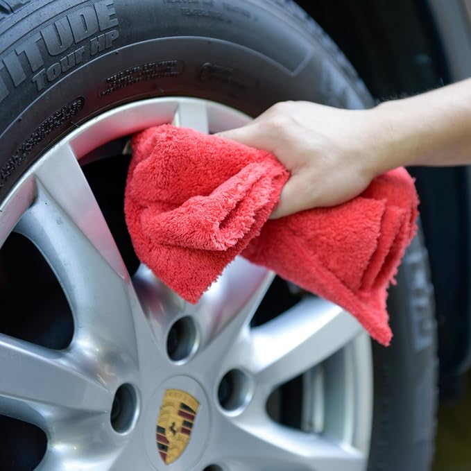 Microfiber Car Wash Drying Towels Professional Grade Premium Microfiber Towels for Car Wash Drying 450GSM 16 in.x 16 in. Pack of 6 (6 Pack, Red)