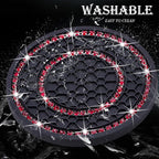 4PCS Bling Crystal Rhinestone Cup Holder Coaster, 2.75 inch Soft Silicone Anti-Slip Shockproof, Car Cup Holder Insert Coasters, Universal Car Interior Accessories for Women (Black & Red)