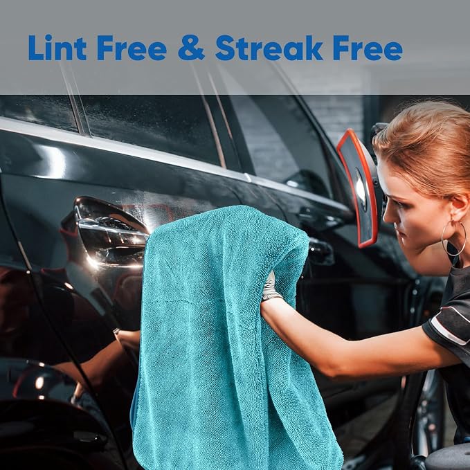 Professional Car Drying Towel (36"x 24") with Twisted-Loop Technology, 1200GSM for a Streak-Free Finish – Microfiber Towels for Cars, Trucks, SUVs, RVs and Motorcycles, Lake Green