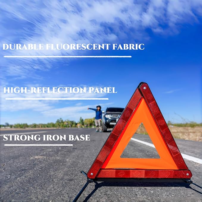 Safety Triangles for Emergency Use, Road Side Triangle Reflectors, Warning Triangle with Case for Vehicles Breakdown(3 Packs)
