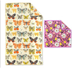 Microfiber Hand Towel & Washcloth Set of 2 - Double-Sided, Waffle Weave, Super Absorbent, Lint-Free, Fast Drying - for Bathroom, Kitchen, Car, and Window Cleaning (Wings & Flower Farm - Purple/Cream)