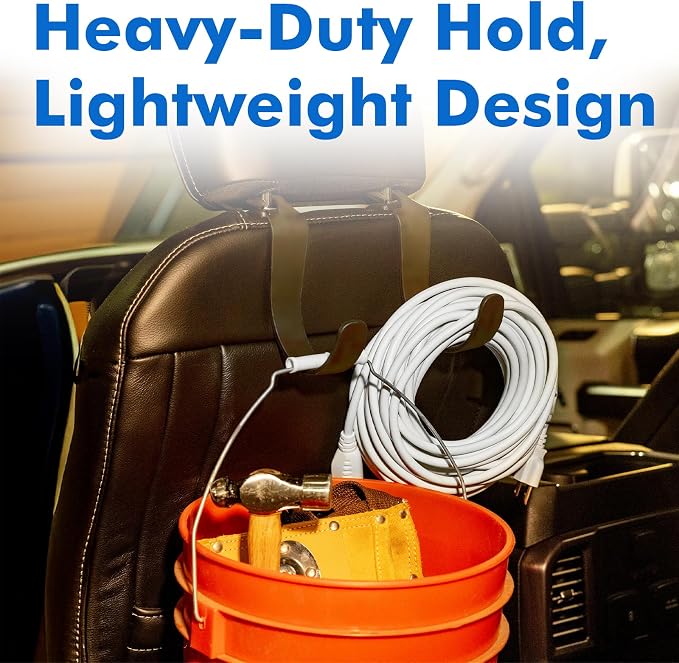 XL Hard Hat Holder for Truck, Heavy-Duty Headrest Hooks, Seat Back Organizer for Hard Hats, Bags & Gear, Universal Truck & Car Headrest Organizer, 2-Pack