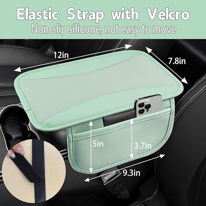 6 PCS Nappa Microfiber Leather Green Steering Wheel Cover Set, Breathable Fabric Steering Wheel Cover 14.5-15inch Universal, Car Center Console Cover, Seat Belt Cushion, Cup Holder Coaster