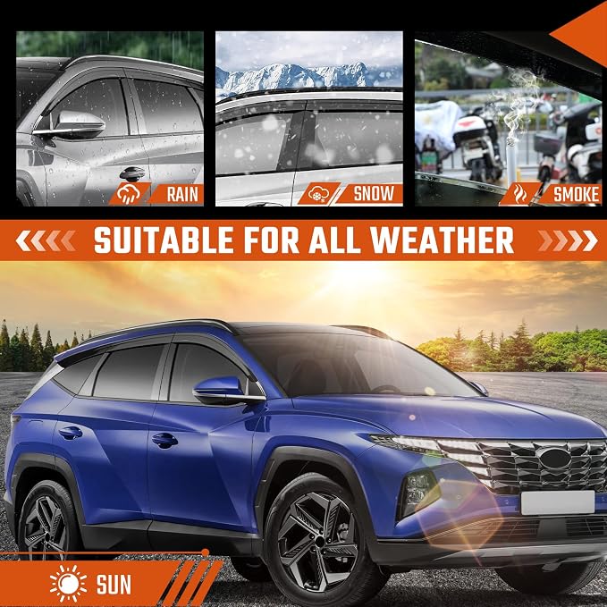 Rain Guards Compatible with Hyundai Tucson 2022 2023 2024 2025 2026, Tape-On Side Window Wind Deflectors & Visors Out-Channel 2022-2026 Tucson Rain Guard Black - 6 PCS