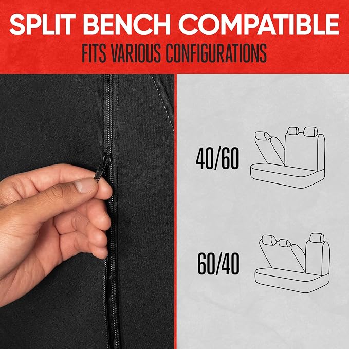 AquaShield Waterproof Gray Rear Split Bench Seat Covers for Trucks Rear Seat Cover Only - Black Car Seat Covers, Back Seat Cover Only - Durable Neoprene Spill Resistant for Kids & Dogs