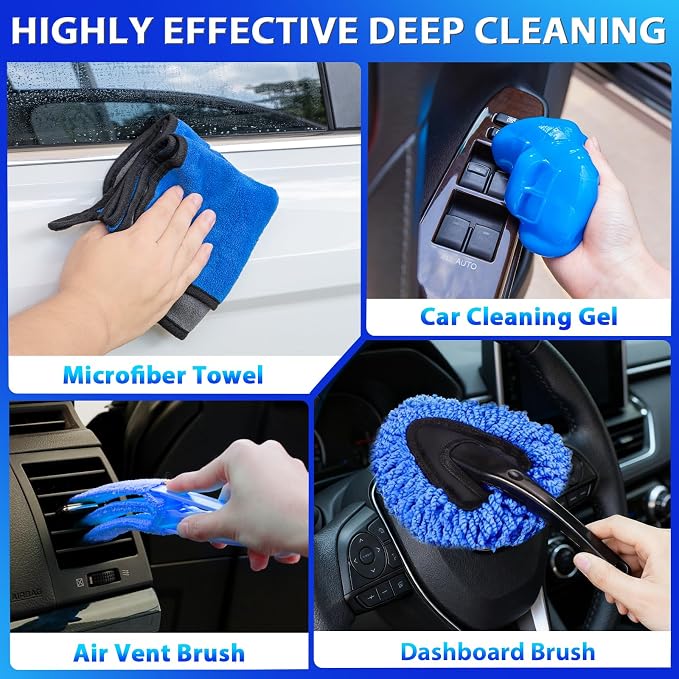 Car Cleaning Kit Car Detailing Kit,Car Cleaning Kit Interior Cleaner with High Power Blue Handheld Vacuum Cleaner,Brush Sets,Windshield Cleaner and Storage Bag,Car Accessories,Car Gift Set