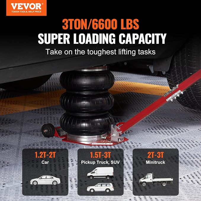 Air Jack, 3 Ton/6600 lbs Triple Bag Air Jack, Air Bag Jack Lift Range 5.9"-15.75", Airbag Jack with Adjustable Long Handle, 3-5 S Fast Lifting for Car, Auto Shop, Garage