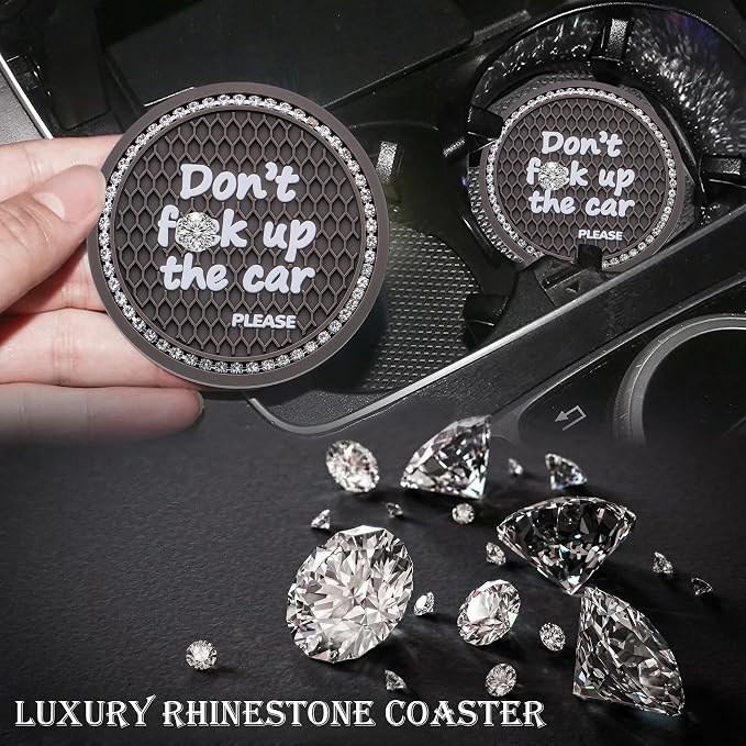 2PCS Bling Crystal Rhinestone Cup Holder Coaster – 2.75 Inch Anti-Slip Auto Insert Cup Coaster – Sparkling Interior Decor Accessories for Cars & Vehicles (Gray & White)