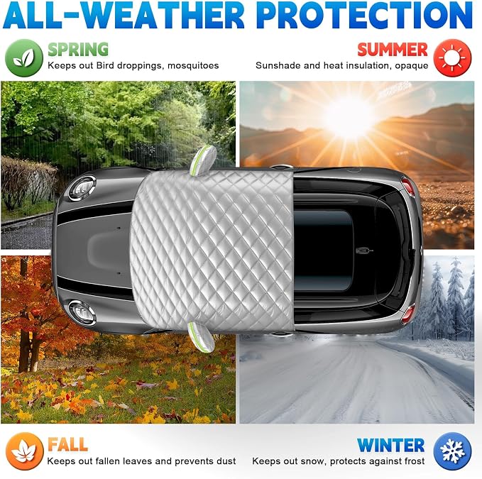 Custom Fit Windshield Snow Cover for Mini Cooper – 6-Layer Frost Guard with Mirror Covers & Secure Steel Hooks – Automotive Windshield Snow Covers
