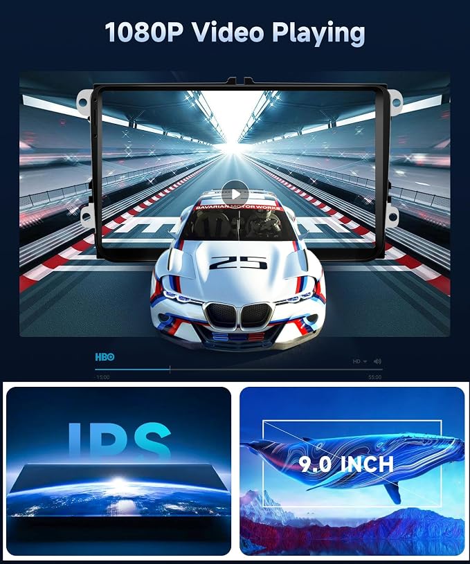 4+64G Android Car Radio Stereo with Wireless Carplay for VW Passat Tiguan Golf MK5 MK6 Jetta Skoda Seat Polo 9 Inch Capacitive Touch Screen Android Auto GPS Navigation Bluetooth FM GPS Radio