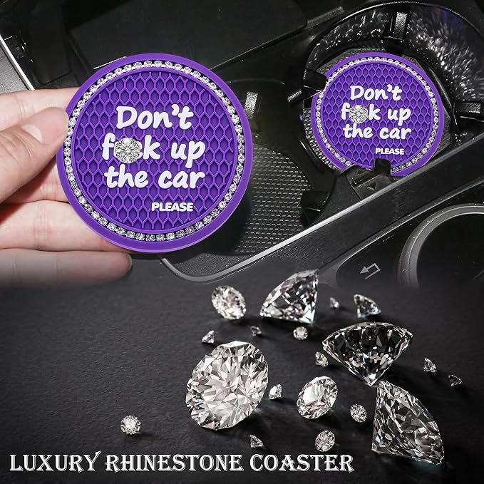 2PCS Bling Crystal Rhinestone Cup Holder Coaster – 2.75 Inch Anti-Slip Auto Insert Cup Coaster – Sparkling Interior Decor Accessories for Cars & Vehicles (Purple & White)