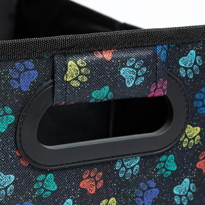 Paws Car Trunk Organizer Foldable Storage Bin with Handles Non Slip Base Pet Gear Travel Tote for SUV Truck (Confetti Paws)