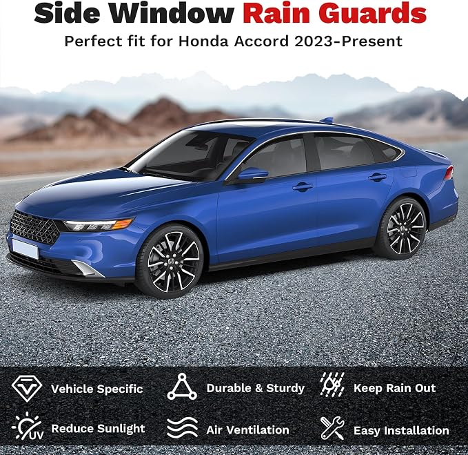 Accord Rain Guards - Window Visors for Honda Accord 2023-2025 2026, Outside-Mount Side Window Wind Deflectors for Accord Accessories, Vent Visors Shades Rainproof Black 4PCS