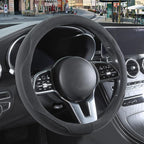 14 inch Gray Suede Steering Wheel Cover, Breathable Non-Slip Sweat-Proof Wear-Resistant No Pilling, Warm in Winter and Cool in Summer