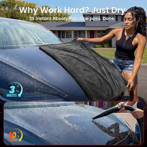 2 Pack 1300 GSM Car Drying Towel, [Twisted Loop, Pro-Grade Care] Car Microfiber Cleaning Cloth Accessories, Streak Free, Lint Free, Reusable, 2Pcs (36"×24"+16"×16"), Black Gray