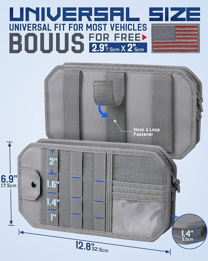 Molle Car Sun Visor Organizer, Fit Most Car Truck Patrols Van SUV | Auto Accessories Semi-Rigid MOLLE Panel, with Zipper Storage Pouch, Glasses Holder, for Gears Road Trip Daily Driving