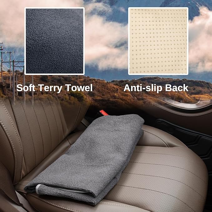2PCS Terry Cloth seat Cover Universal Waterproof Car Sport Towel Seat Cushion Non-Slip Sweat-Absorbent Towel Cloth Suitable for Gym Workout, Universal Fit for Car SUV Van-Grey