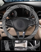 Boho Steering Wheel Cover with Baja Blanket Cloth, Ethnic Style Auto Wheel Cover Made of Coarse Flax, Fits 14 1/2-15 1/4 inches Car Wheel