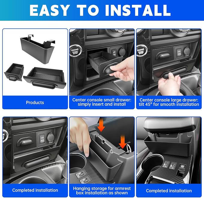 Console Organizer Tray Fits for 2014-2024 Toyota 4Runner Center Console Hanging Dashboard Screen Drawer Armrest Storage Box Compatible with 4Runner Interior Accessories (Drawer+Hanging)