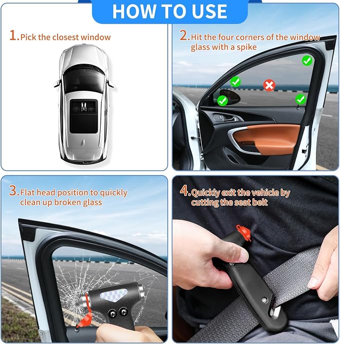 Gadgets Inside the Car Emergency Kit, Seat Belt Cutter and Window Breaker, Roadside Emergency Car Kit, Car Supplies for Women in Emergencies, Tool to Break Car Window and Cut Seat Belt, Black
