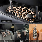 Car Seat Headrest Hook, Universal Leather Cute Hanger Holder Hook, Storage Organizer Interior Accessories for Purse Bags Handbag Luxury Leopard Red