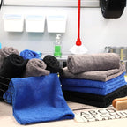 30 Pcs16 x 16 Inch Edgeless Microfiber Plush Towels for Cars Detailing Drying Wash Polishing Absorbent Cleaning Cloths, 500 GSM (Navy Blue, Gray, Black)