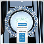 2 PCS Crystal Combinatorial Rhinestone Car Engine Start Decoration Ring, Push to Start Button Cover Sticker, Bling Car Interior Accessories for Women, Automotive Decals, Light Blue