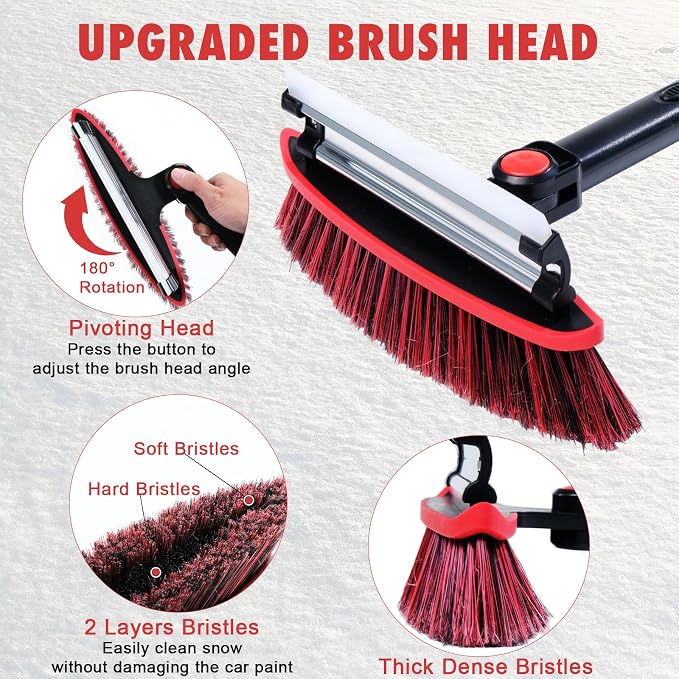 39" Extendable Car Snow Brush and Ice Scraper, Windshield Window Ice Snow Removal Snow Broom with Foam Grip 180° Pivoting Brush Head Snow Scraper for Car Auto Truck SUV