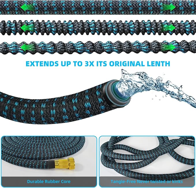 100 ft Expandable Garden Hose-2026 Upgraded Expanding Water Hose with 10 Function Nozzle, 3/4" Solid Brass Fittings, 5-Layer Latex Core, No-Kink Flexible Retractable Hose for Patio, RV, Car Washing