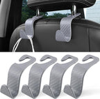 Car Purse Hook, 4 Pack Universal Auto Seat Headrest Hook Hangers Organizer for Coats, Umbrellas, Groceries - Carbon Fiber Gray